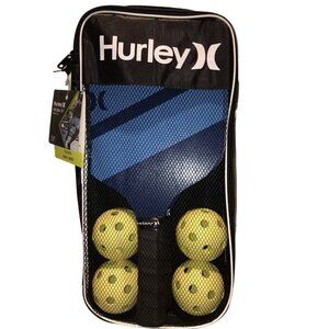 Hurley Pickleball Set with Carrying Case NWT 2-Paddles & 4-Balls Comfort Grip